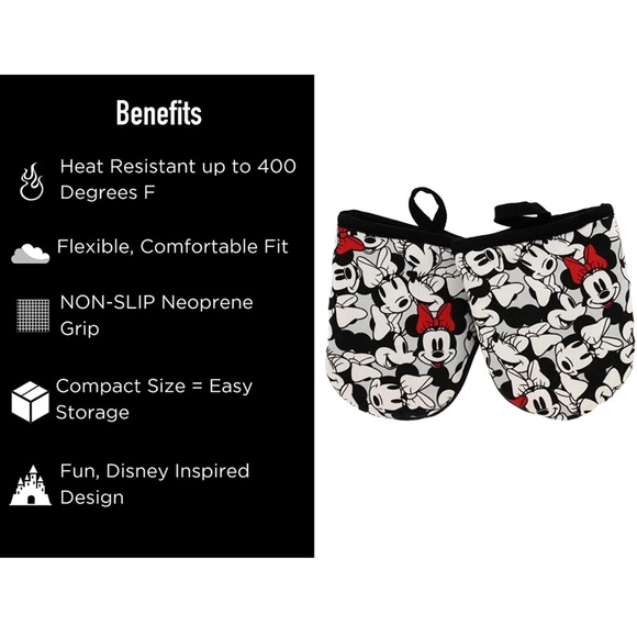 Best Brands: Disney Kitchen Cotton Mini Oven Mitts- Set of 2 Minnie Mouse NWT - Picture 3 of 7